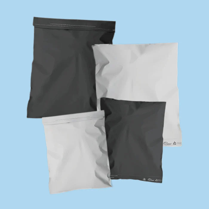 80% Recycled Plastic Courier Mailing Bags - 4 Sizes Black & White