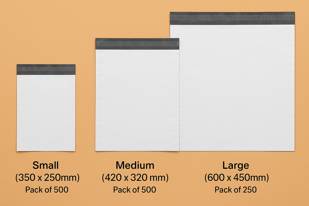 Low Density (LDPE) Courier Plastic Mailing Bags - 3 Sizes - White