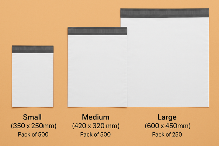 Low Density (LDPE) Courier Plastic Mailing Bags - 3 Sizes - White